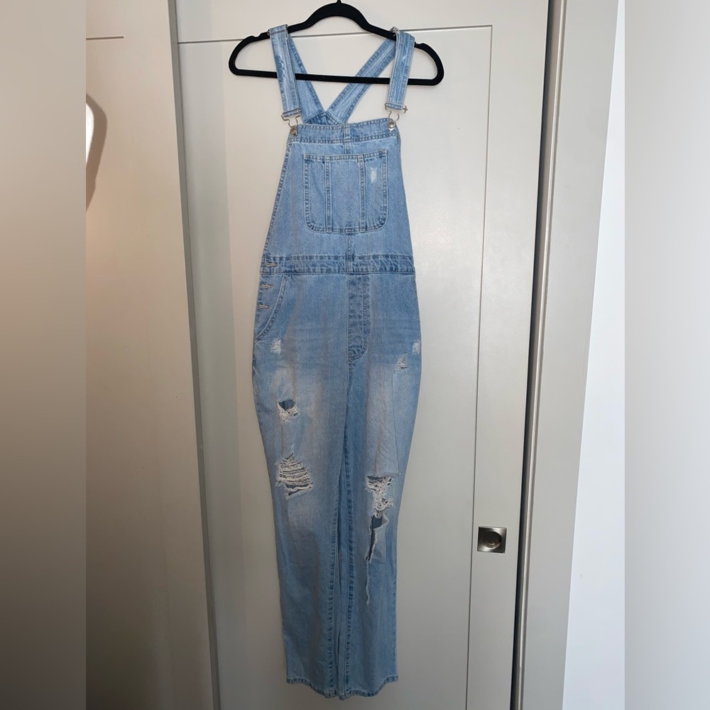 denim ripped overalls